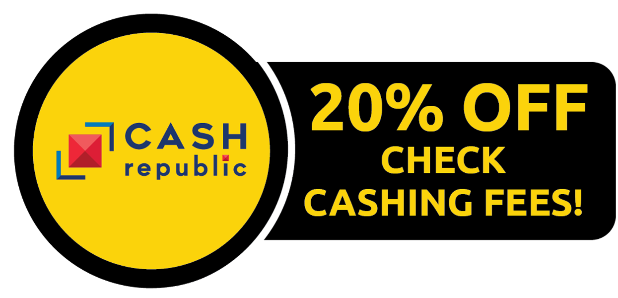 20% off check cashing fees!